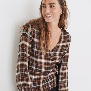 Madewell Plaid Gauze Wrap Top, size Small